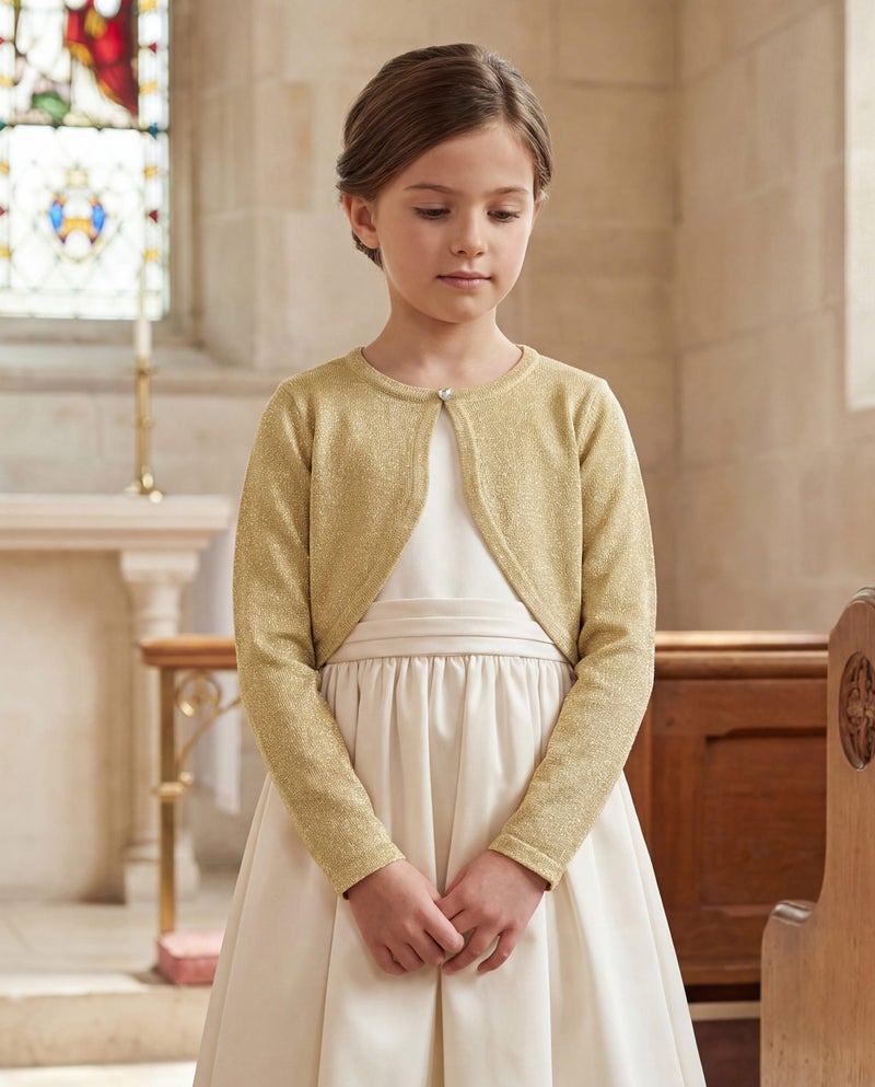 BOLEROSE Girls Long Sleeve Sparkle Cardigan Childrens Kids Bolero Shrug (Gold, 11-12 YRS) - Image 3